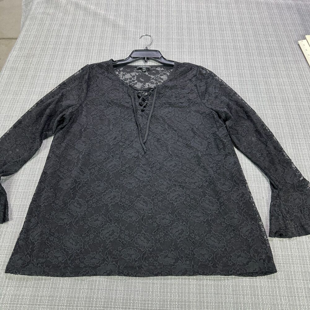 Lane Bryant Lace Top Womens 14 / 16 Black Bell Sleeves Floral Whimsigoth Witchy